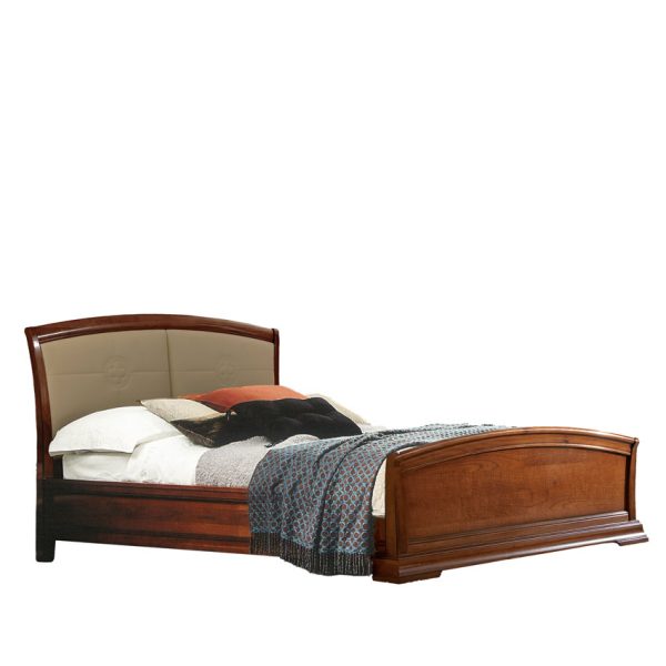 71CI13LT Cherry wood bed with ivory faux leather headboard and high footboard / 71BO13LT White bed with ivory faux leather headboard and high footboard