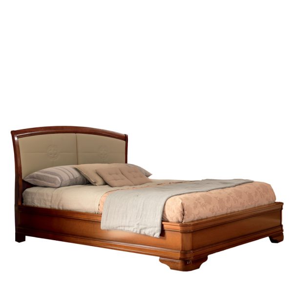 71CI33LT Cherry wood bed with ivory faux leather headboard and ring footboard / 71BO33LT White bed with ivory faux leather headboard and ring footboard