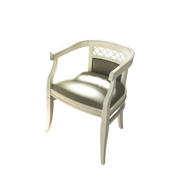 71BO01PL White armchair upholstered with customer-selected fabric / 71CI01PL Cherry wood armchair upholstered with customer-selected fabric